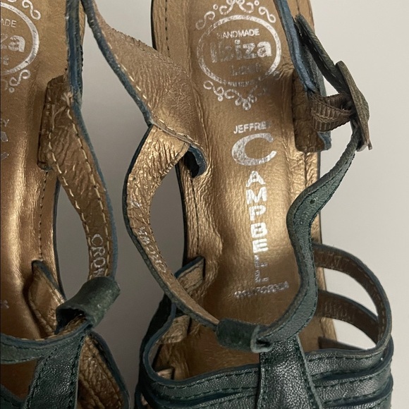 Jeffrey Campbell Crown Green Leather T Strap Wooden Heels Platform Clog Sandal 7 - Picture 8 of 9